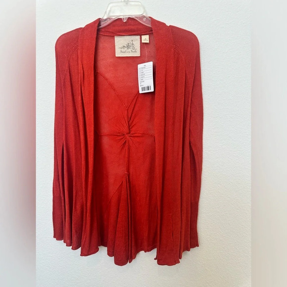 Angel of the North Anthropologie Women XS Orange Linen Cardigan Open Front - Picture 2 of 10